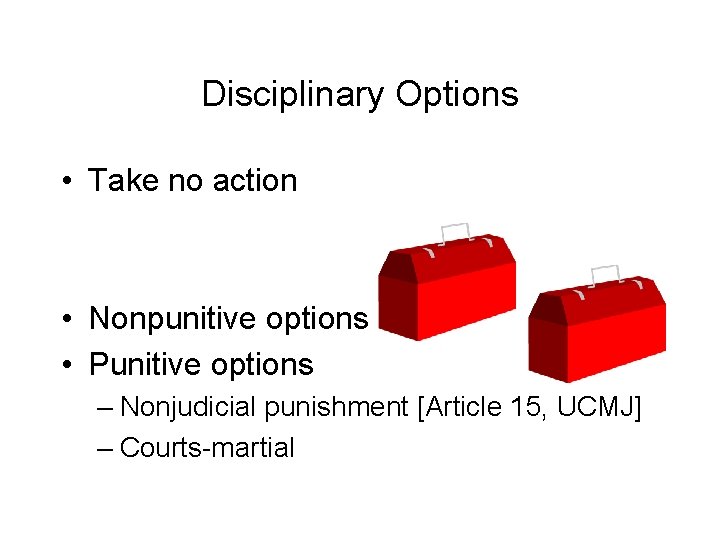 Disciplinary Options • Take no action • Nonpunitive options • Punitive options – Nonjudicial