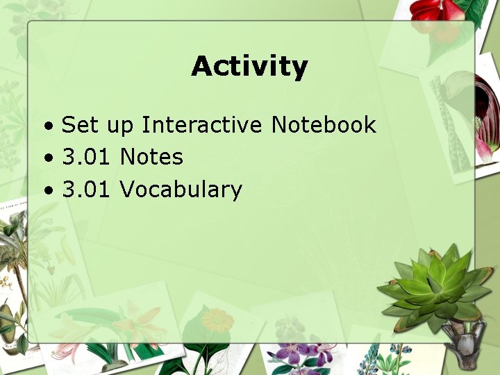 Activity • Set up Interactive Notebook • 3. 01 Notes • 3. 01 Vocabulary