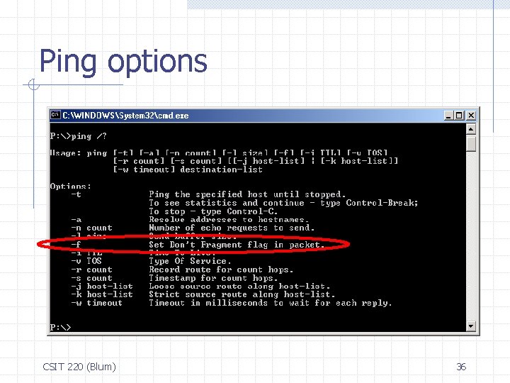 Ping options CSIT 220 (Blum) 36 