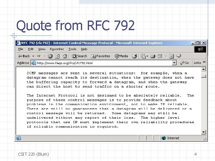 Quote from RFC 792 CSIT 220 (Blum) 4 