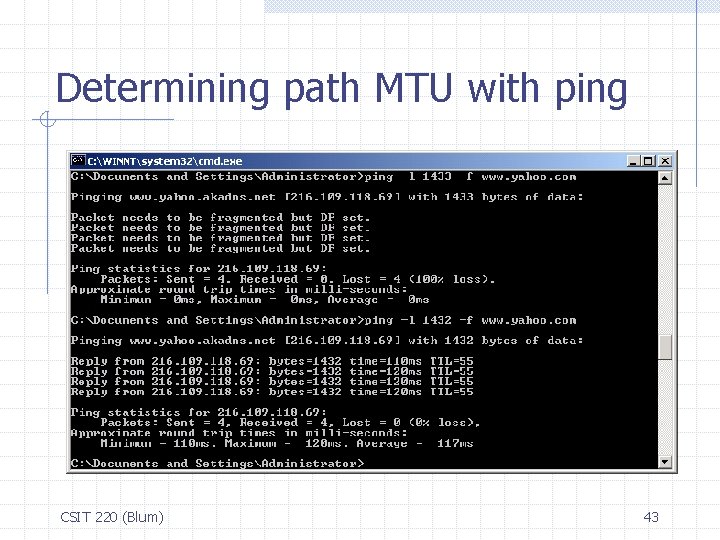 Determining path MTU with ping CSIT 220 (Blum) 43 