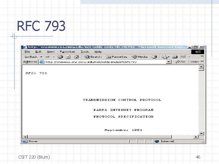 RFC 793 CSIT 220 (Blum) 46 