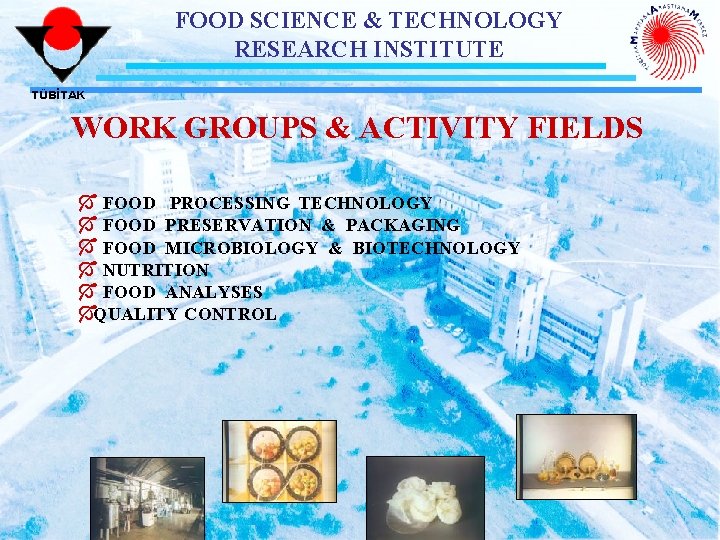 FOOD SCIENCE & TECHNOLOGY RESEARCH INSTITUTE TÜBİTAK WORK GROUPS & ACTIVITY FIELDS Ó FOOD