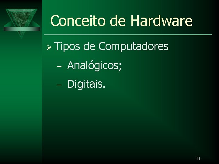 Conceito de Hardware Ø Tipos de Computadores – Analógicos; – Digitais. 11 