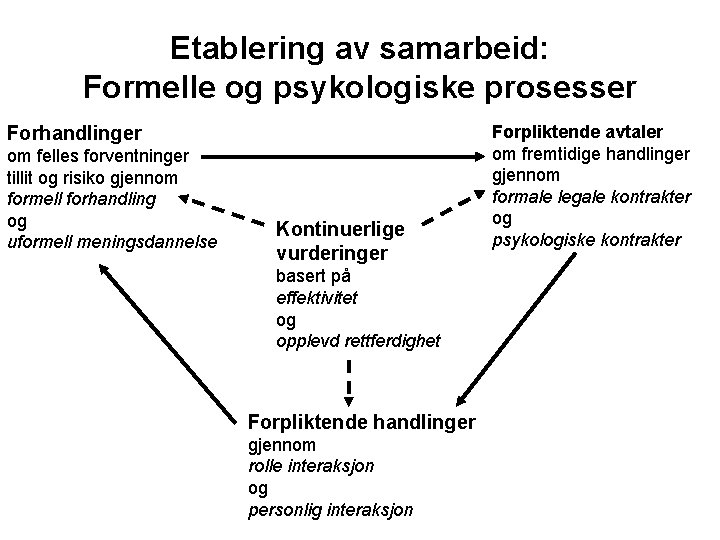 Etablering av samarbeid: Formelle og psykologiske prosesser Forhandlinger om felles forventninger tillit og risiko