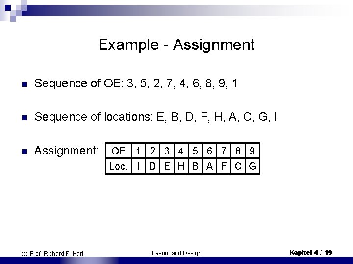 Example - Assignment n Sequence of OE: 3, 5, 2, 7, 4, 6, 8,