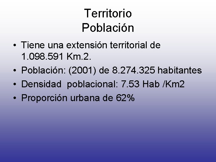 Territorio Población • Tiene una extensión territorial de 1. 098. 591 Km. 2. •