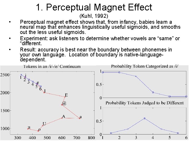 1. Perceptual Magnet Effect • • • (Kuhl, 1992) Perceptual magnet effect shows that,