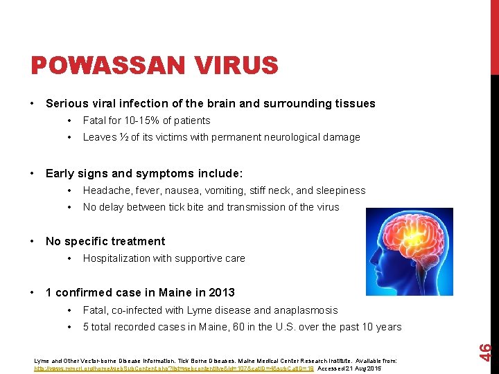 POWASSAN VIRUS • Serious viral infection of the brain and surrounding tissues • Fatal