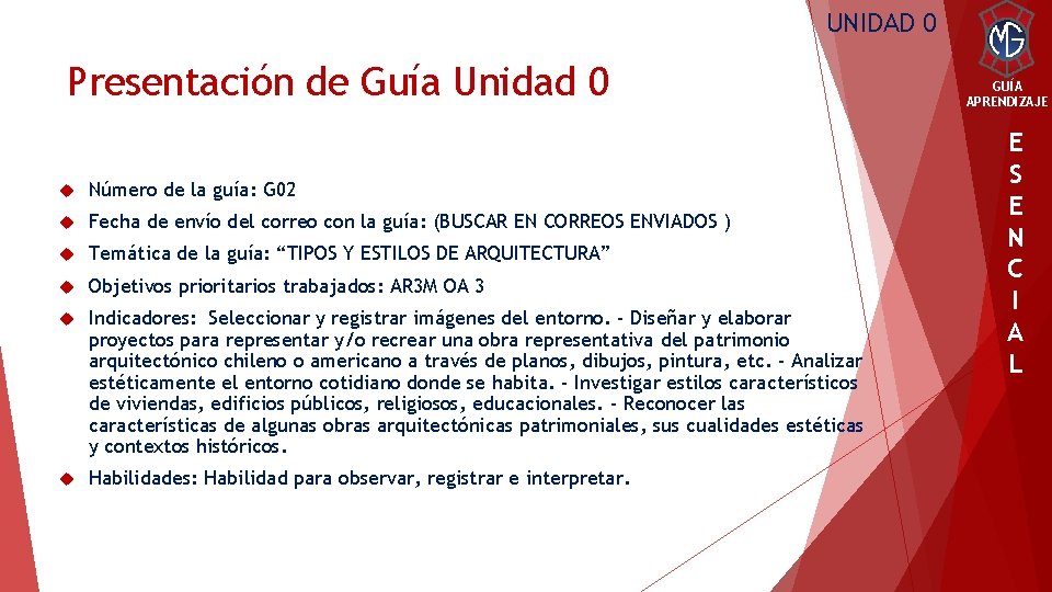 UNIDAD 0 Presentación de Guía Unidad 0 Número de la guía: G 02 Fecha