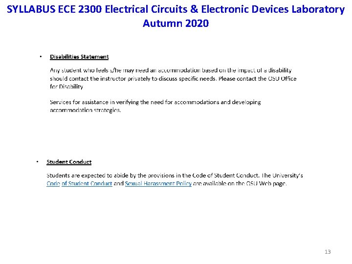 SYLLABUS ECE 2300 Electrical Circuits & Electronic Devices Laboratory Autumn 2020 13 