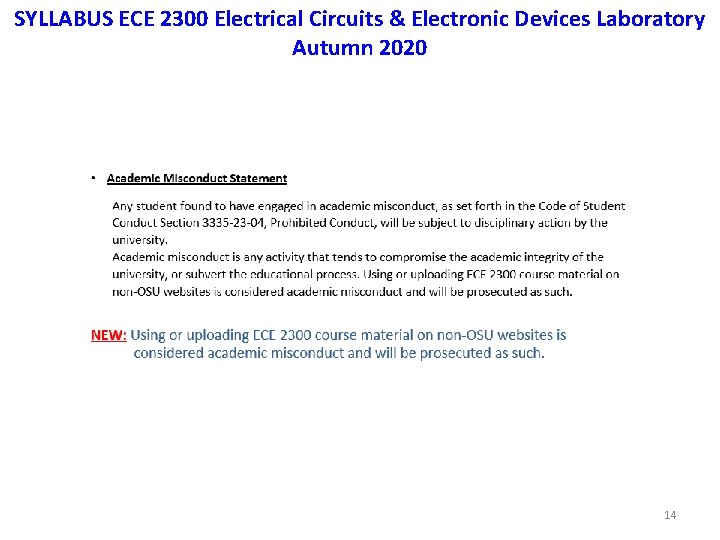 SYLLABUS ECE 2300 Electrical Circuits & Electronic Devices Laboratory Autumn 2020 14 