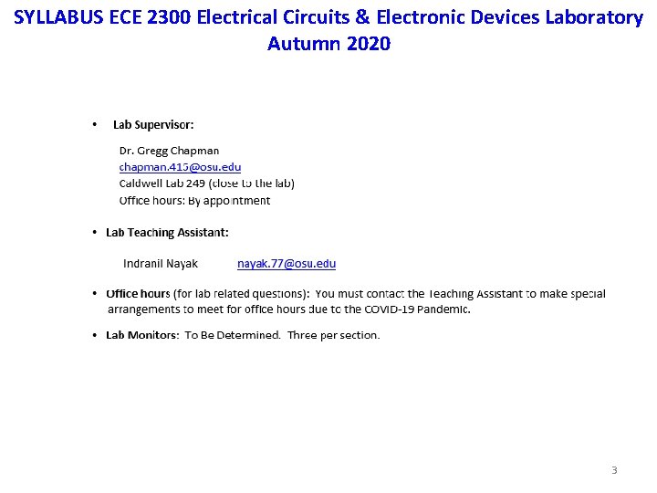 SYLLABUS ECE 2300 Electrical Circuits & Electronic Devices Laboratory Autumn 2020 3 