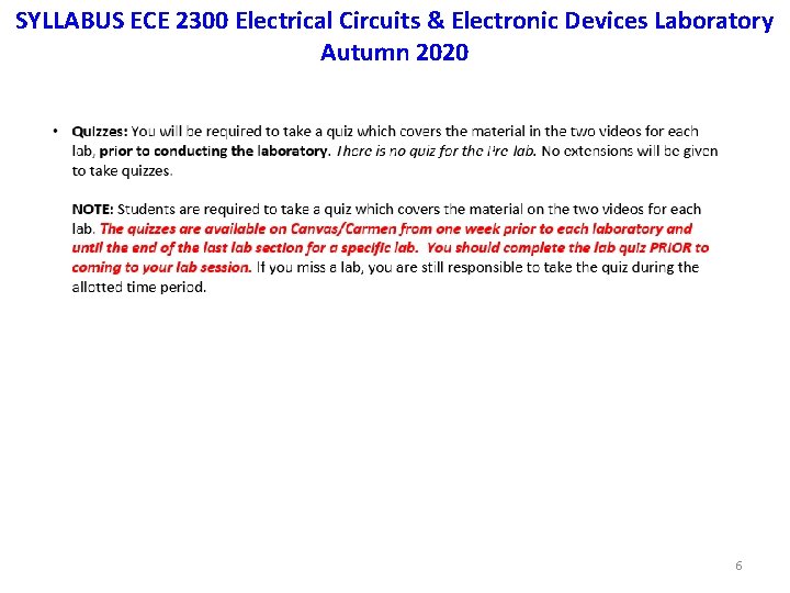 SYLLABUS ECE 2300 Electrical Circuits & Electronic Devices Laboratory Autumn 2020 6 