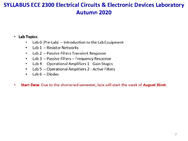 SYLLABUS ECE 2300 Electrical Circuits & Electronic Devices Laboratory Autumn 2020 7 