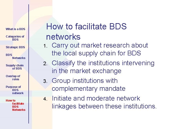 What is a BDS Categories of BDS Strategic BDS How to facilitate BDS networks