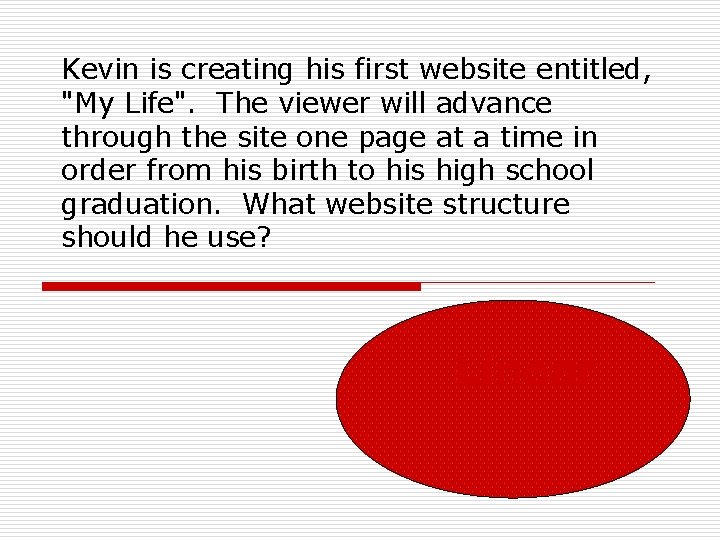 Kevin is creating his first website entitled, "My Life". The viewer will advance through