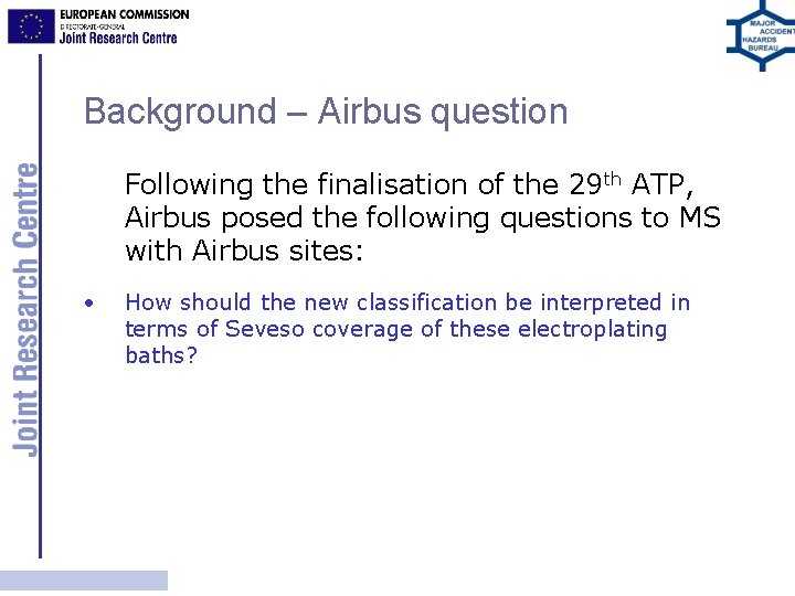 Background – Airbus question Following the finalisation of the 29 th ATP, Airbus posed