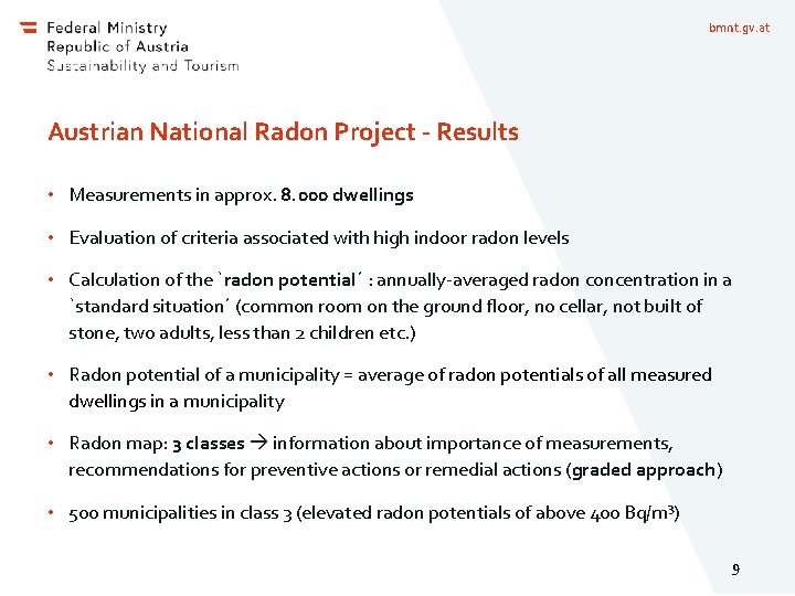bmnt. gv. at Austrian National Radon Project - Results • Measurements in approx. 8.