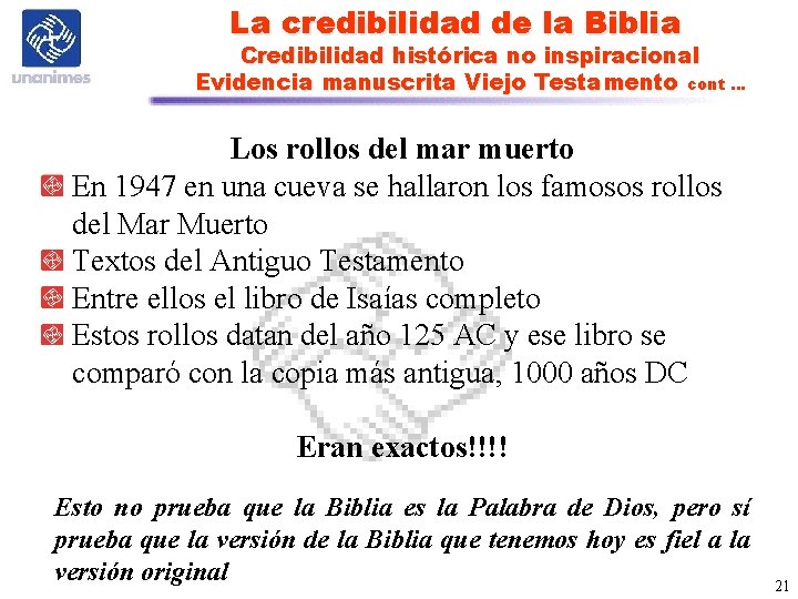 La credibilidad de la Biblia Credibilidad histórica no inspiracional Evidencia manuscrita Viejo Testamento cont