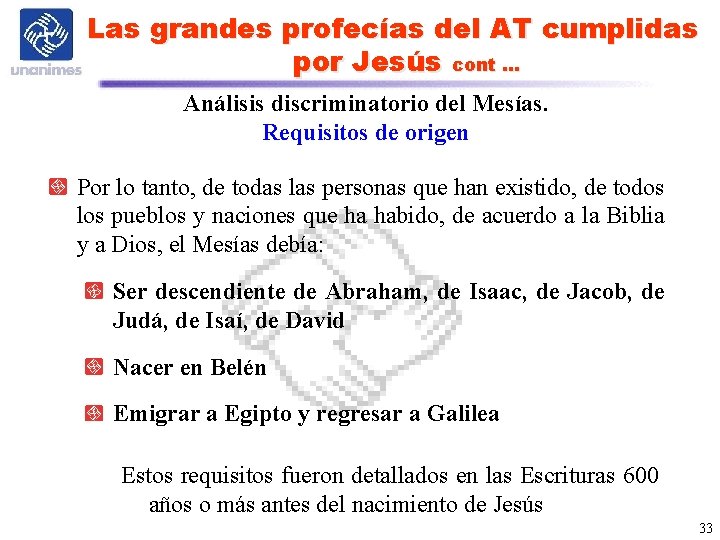 Las grandes profecías del AT cumplidas por Jesús cont … Análisis discriminatorio del Mesías.