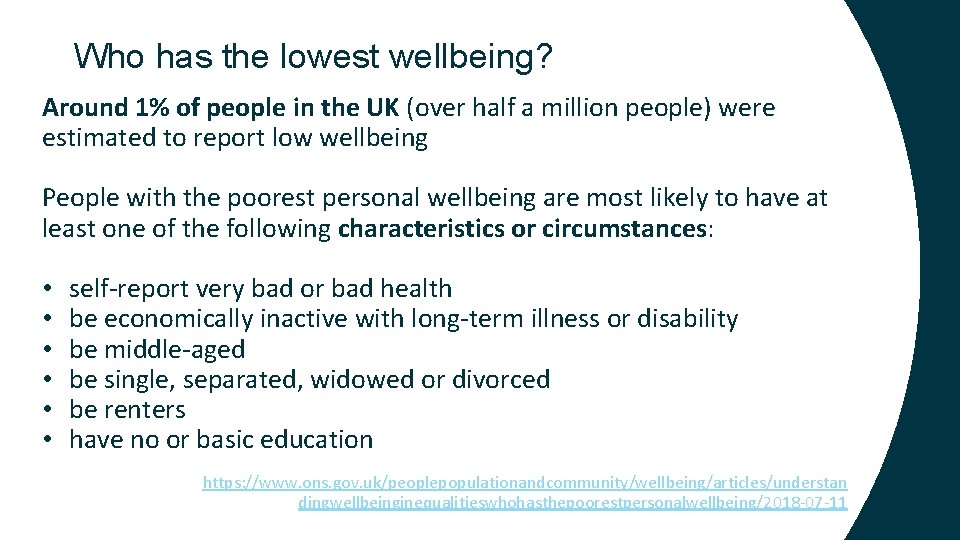 Who has the lowest wellbeing? Around 1% of people in the UK (over half