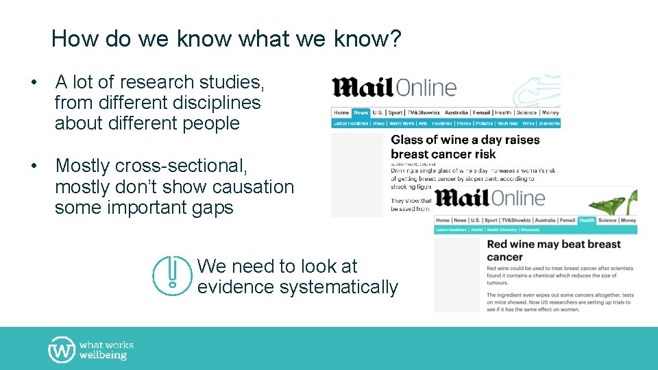 How do we know what we know? • A lot of research studies, from