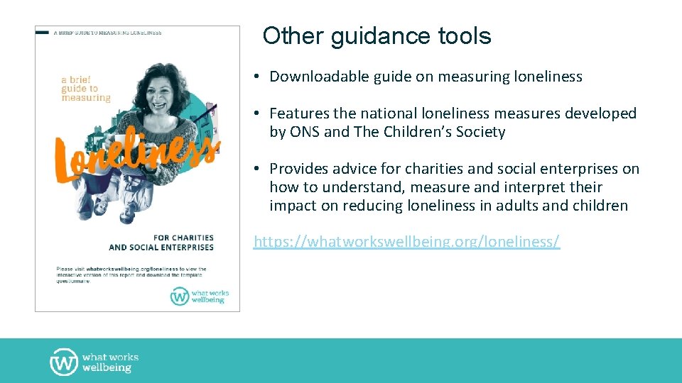 Other guidance tools • Downloadable guide on measuring loneliness • Features the national loneliness