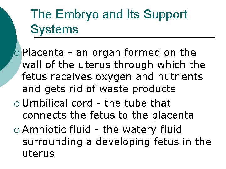 The Embryo and Its Support Systems ¡ Placenta - an organ formed on the