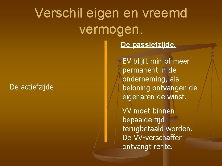 Verschil eigen en vreemd vermogen. De passiefzijde. De actiefzijde EV blijft min of meer