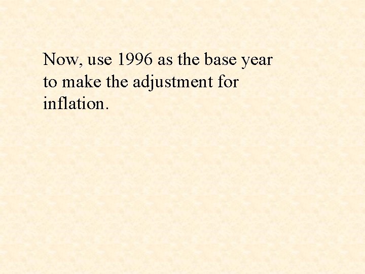 Now, use 1996 as the base year to make the adjustment for inflation. 