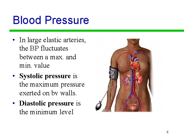 Blood Pressure • In large elastic arteries, the BP fluctuates between a max. and