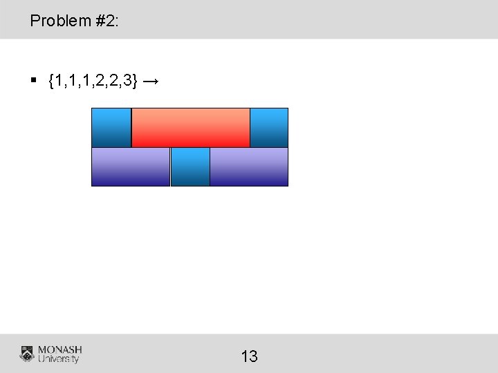 Problem #2: § {1, 1, 1, 2, 2, 3} → 13 