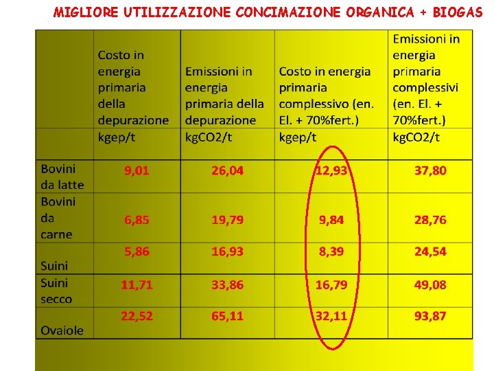 MIGLIORE UTILIZZAZIONE CONCIMAZIONE ORGANICA + BIOGAS 