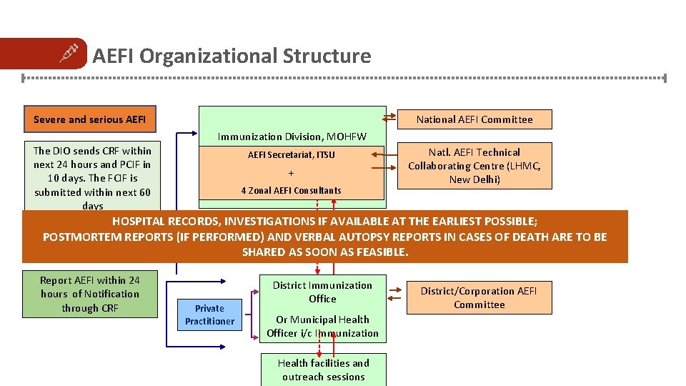 AEFI Organizational Structure Severe and serious AEFI National AEFI Committee Immunization Division, MOHFW The