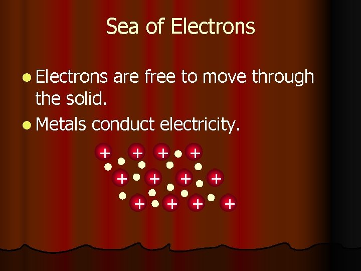 Sea of Electrons l Electrons are free to move through the solid. l Metals