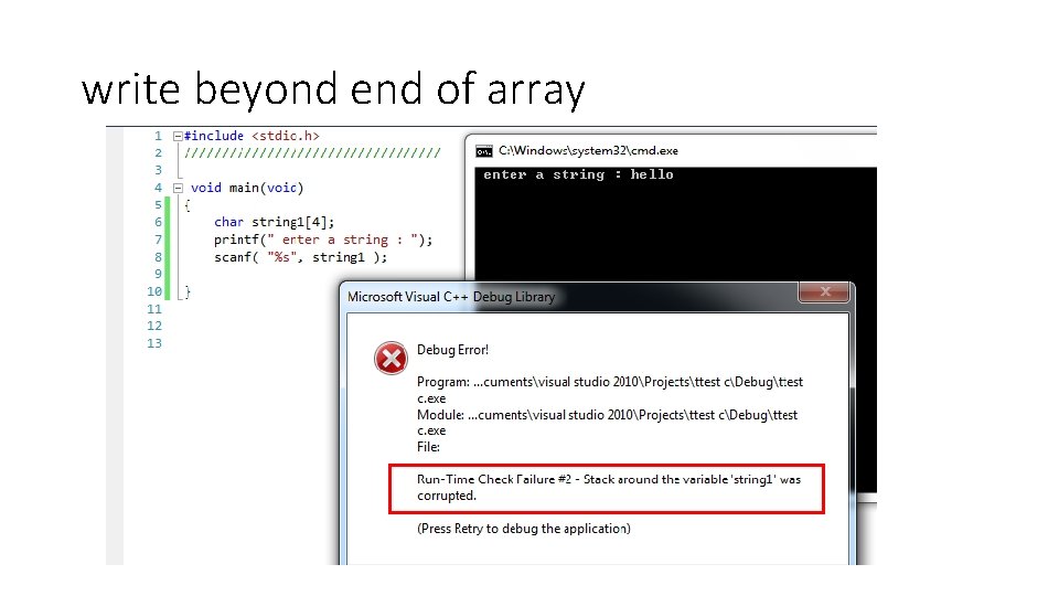 write beyond end of array 