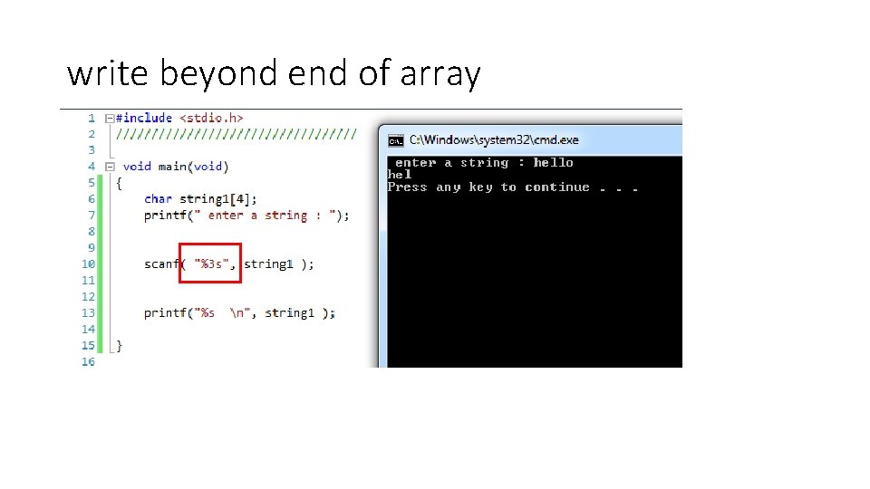 write beyond end of array 