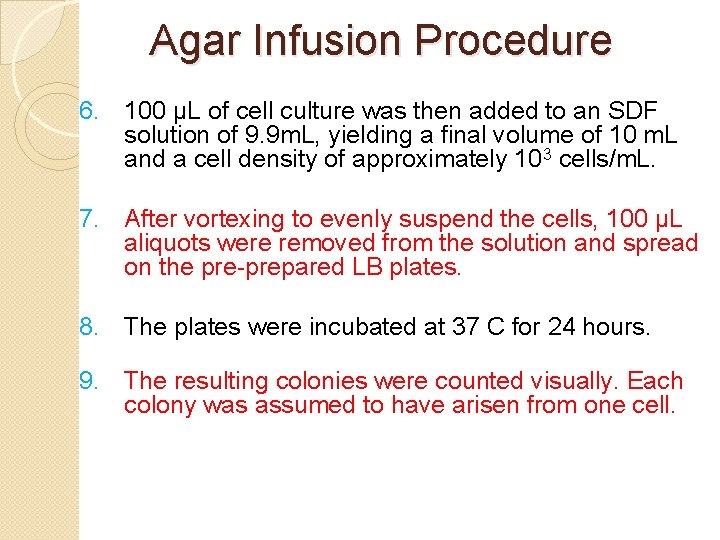 Agar Infusion Procedure 6. 100 µL of cell culture was then added to an