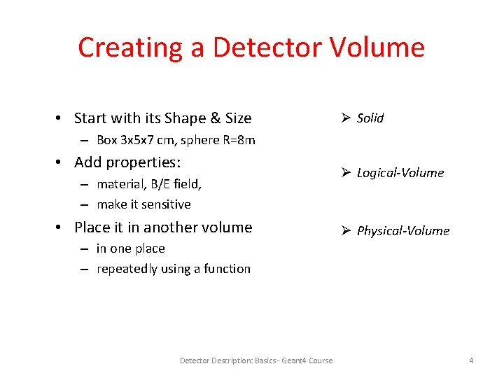 Creating a Detector Volume • Start with its Shape & Size Ø Solid –