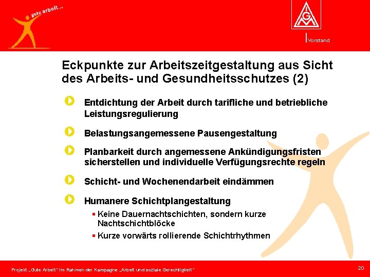 Vorstand Eckpunkte zur Arbeitszeitgestaltung aus Sicht des Arbeits- und Gesundheitsschutzes (2) Entdichtung der Arbeit