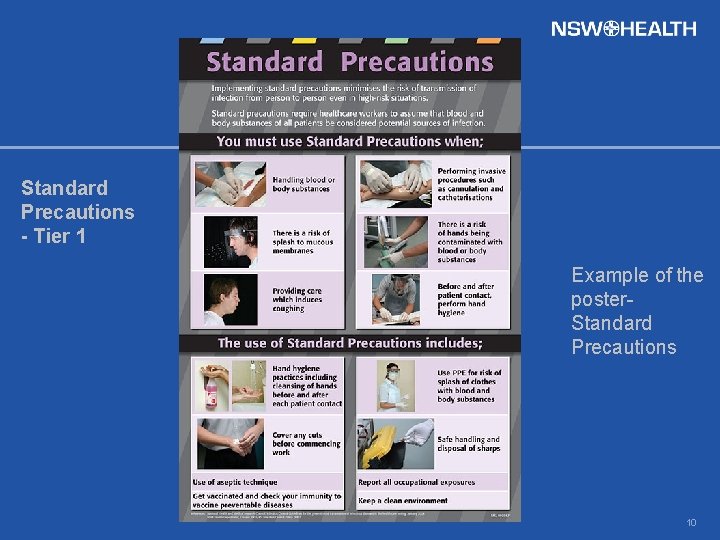 Standard Precautions - Tier 1 Example of the poster. Standard Precautions 10 