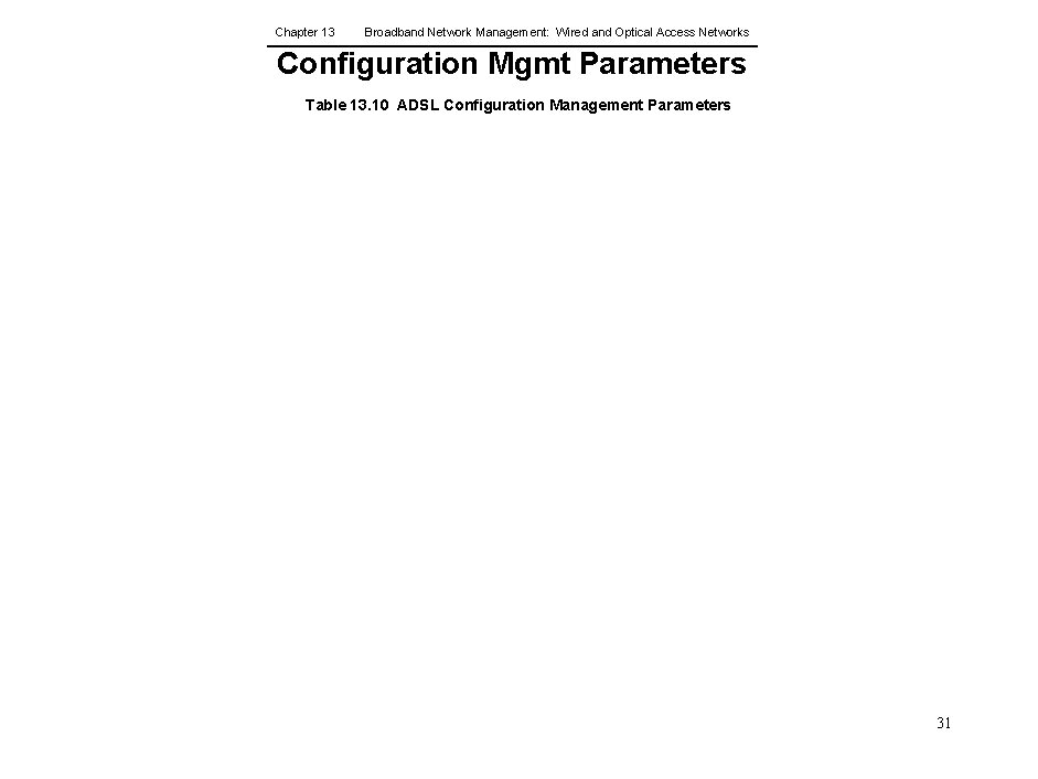Chapter 13 Broadband Network Management: Wired and Optical Access Networks Configuration Mgmt Parameters Table