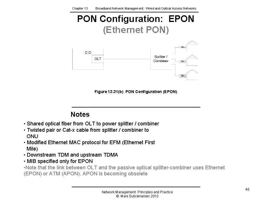 Chapter 13 Broadband Network Management: Wired and Optical Access Networks PON Configuration: EPON (Ethernet