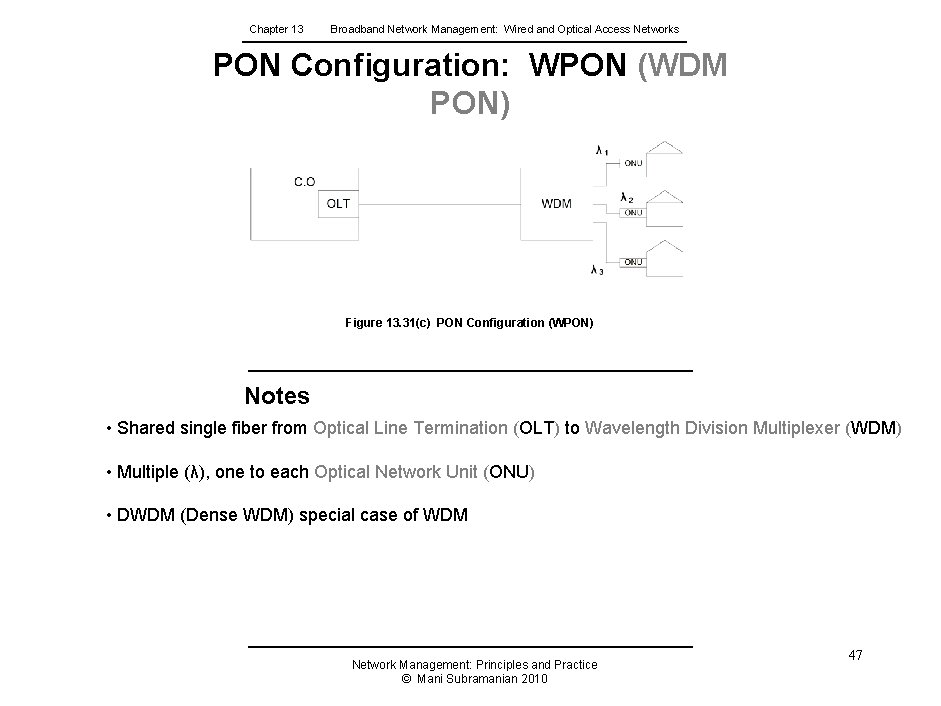 Chapter 13 Broadband Network Management: Wired and Optical Access Networks PON Configuration: WPON (WDM