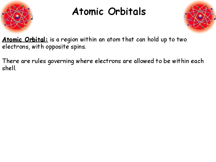 Atomic Orbitals Atomic Orbital: is a region within an atom that can hold up