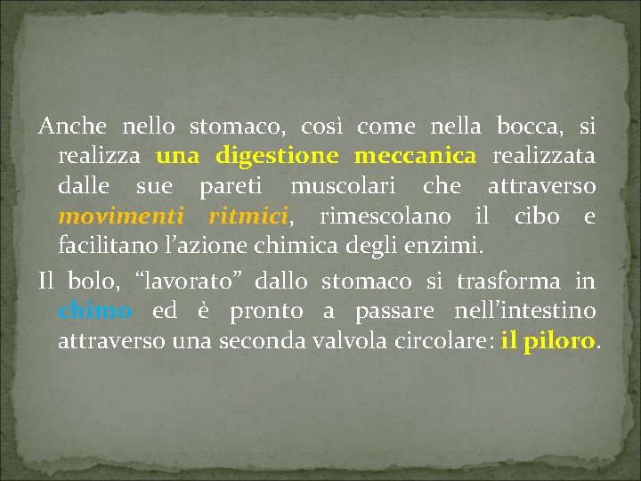 Anche nello stomaco, così come nella bocca, si realizza una digestione meccanica realizzata dalle