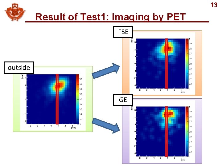 13 Result of Test 1: Imaging by PET FSE outside GE 