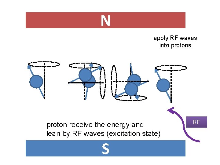 N apply RF waves into protons proton receive the energy and lean by RF