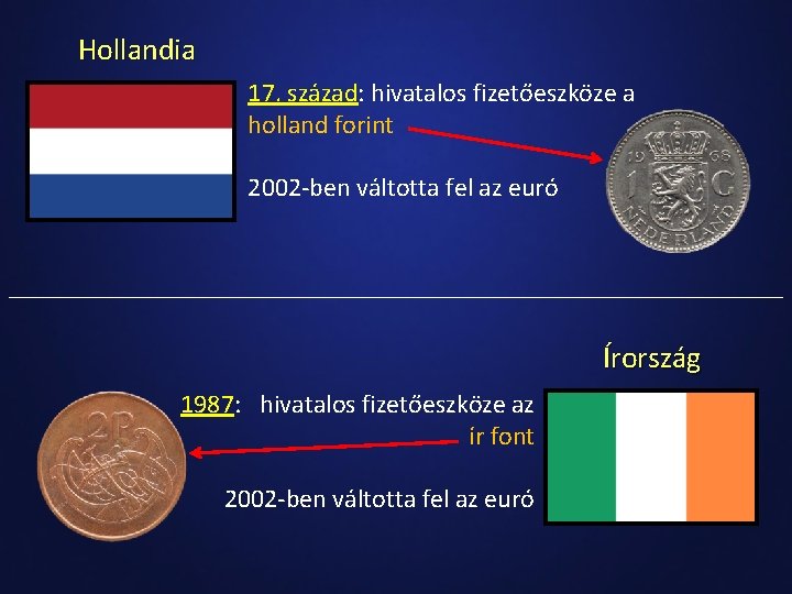 Hollandia 17. század: hivatalos fizetőeszköze a holland forint 2002 -ben váltotta fel az euró